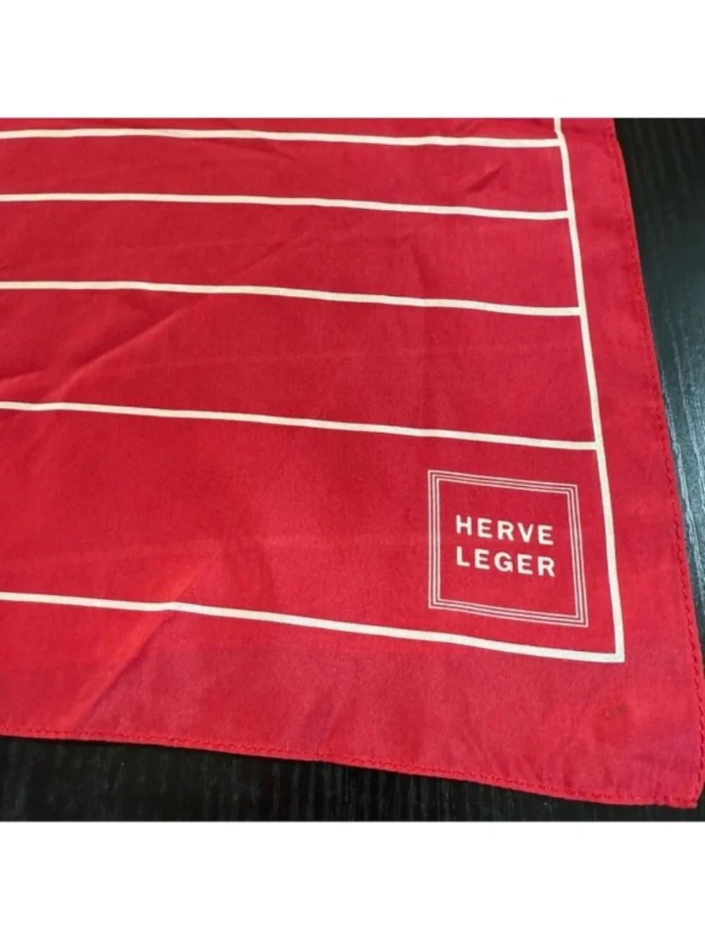Herve Leger 100% Silk Striped Scarf Red White OS New With Tags